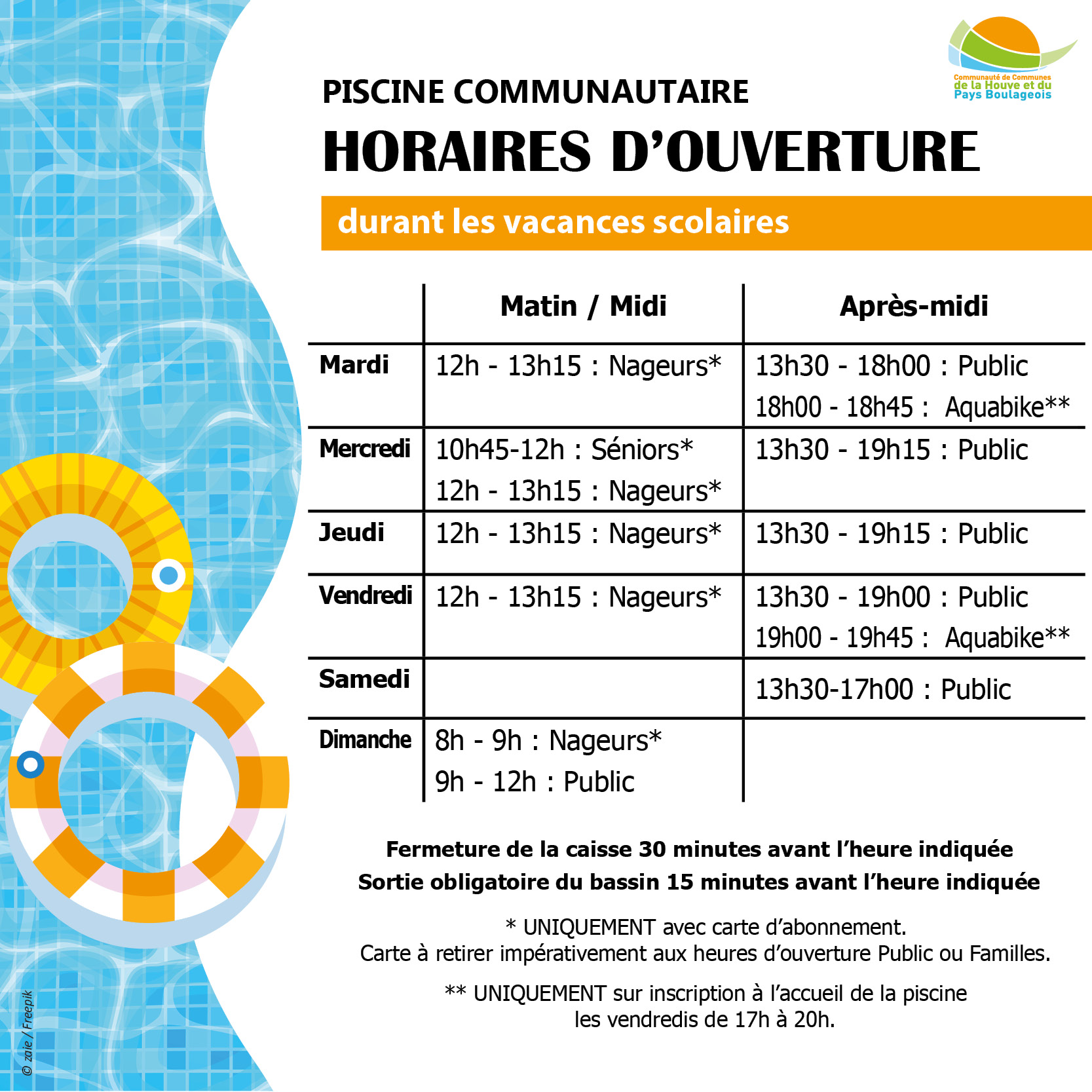 Horaires de la piscine vacances 2026